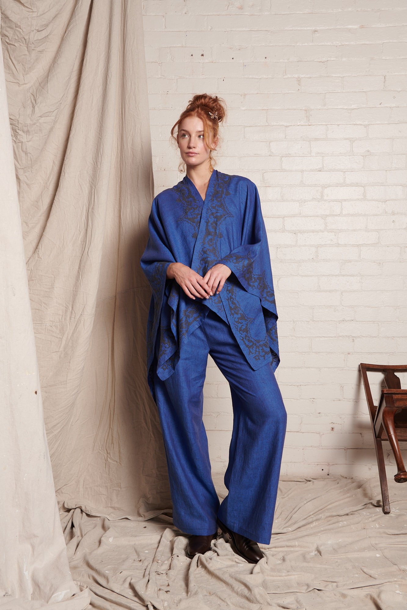 Cross Stitch Draped Cape Blue and Mata Pant Blue 1