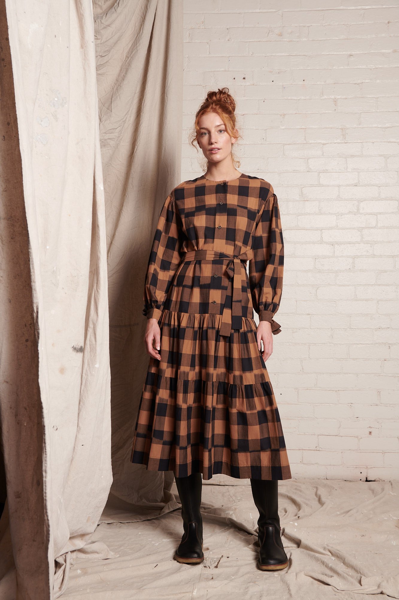 Tamanna Dress Bronze Plaid 5